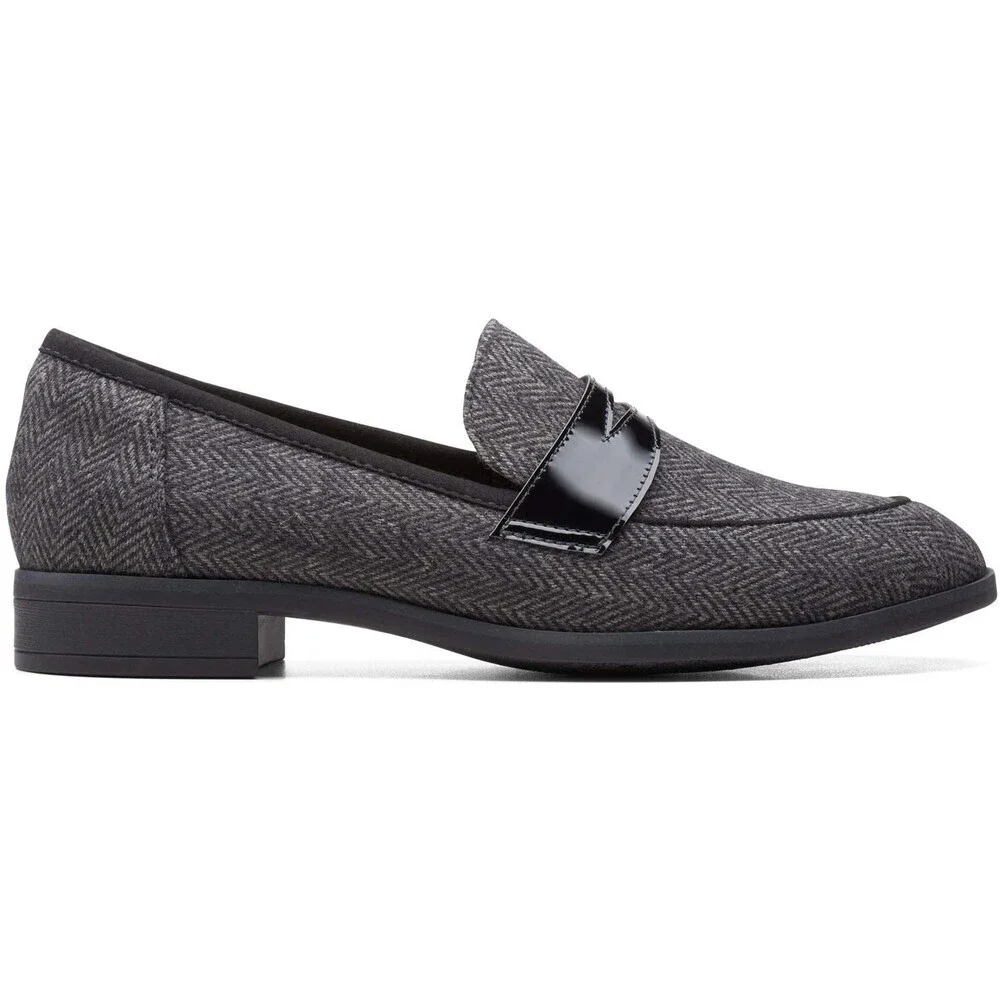 Clarks Trish Rose Loafers Women's US 2.5 Gray Herringbone Leather Shoes LION505